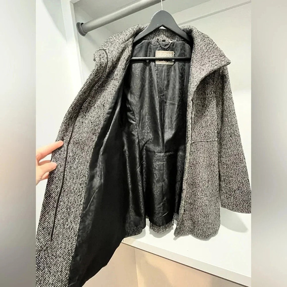 Vintage Guess Los Angeles black & white zip Pea Coat lined wool blend large - Picture 7 of 12